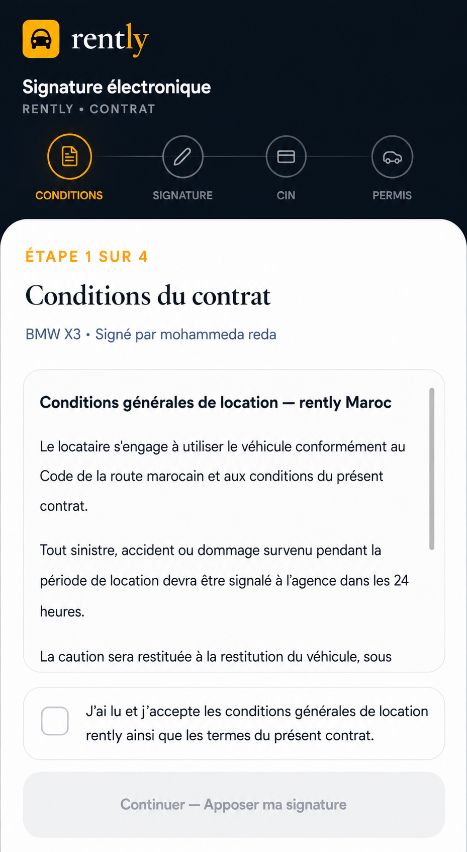 Check-in en ligne — Conditions